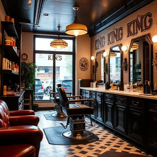 Stylish interior of The King's Cut barbershop