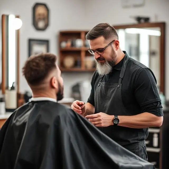 A barber and client sharing a conversation